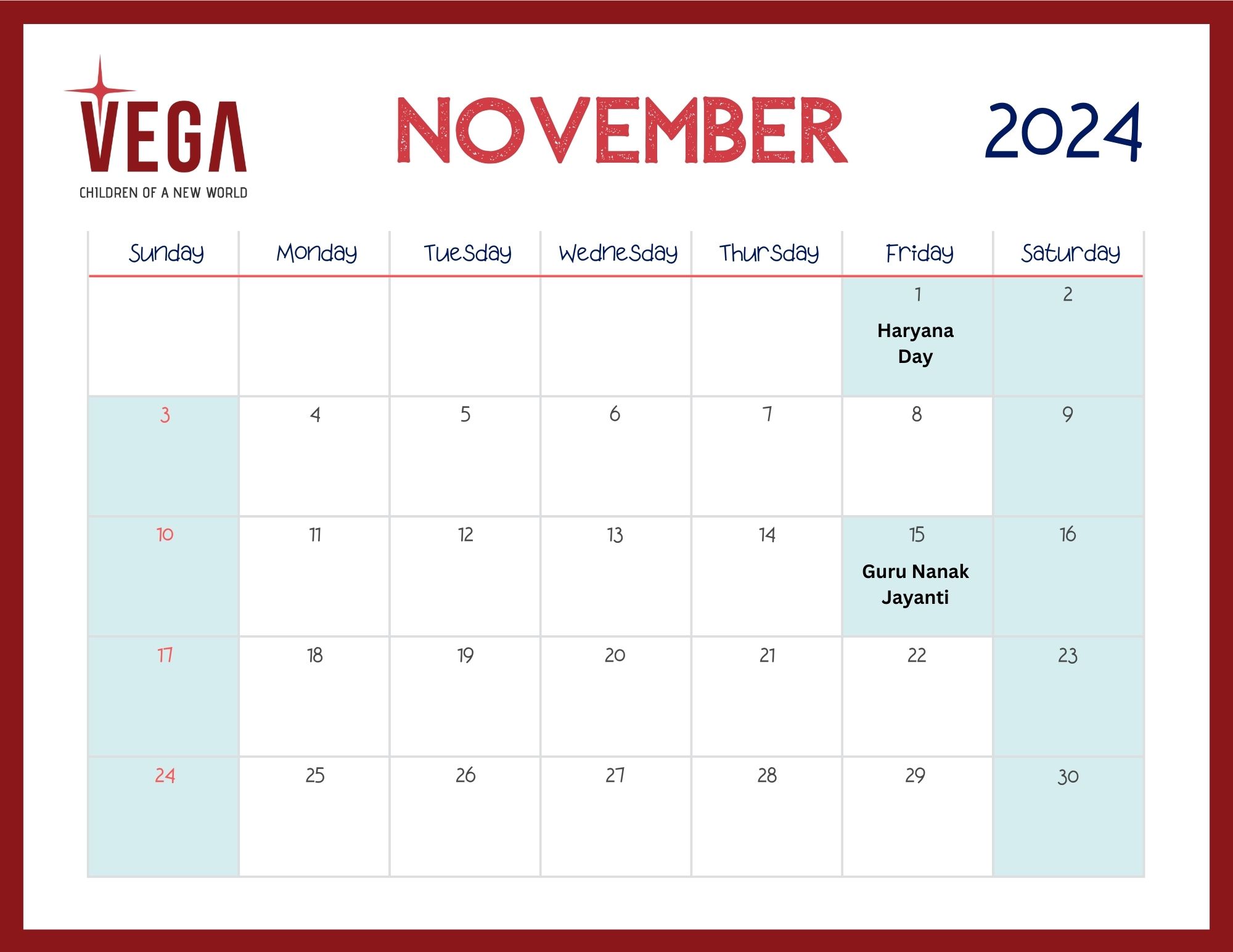 Coderva Calendar Sector 76 Academic Calendar | Vega Schools